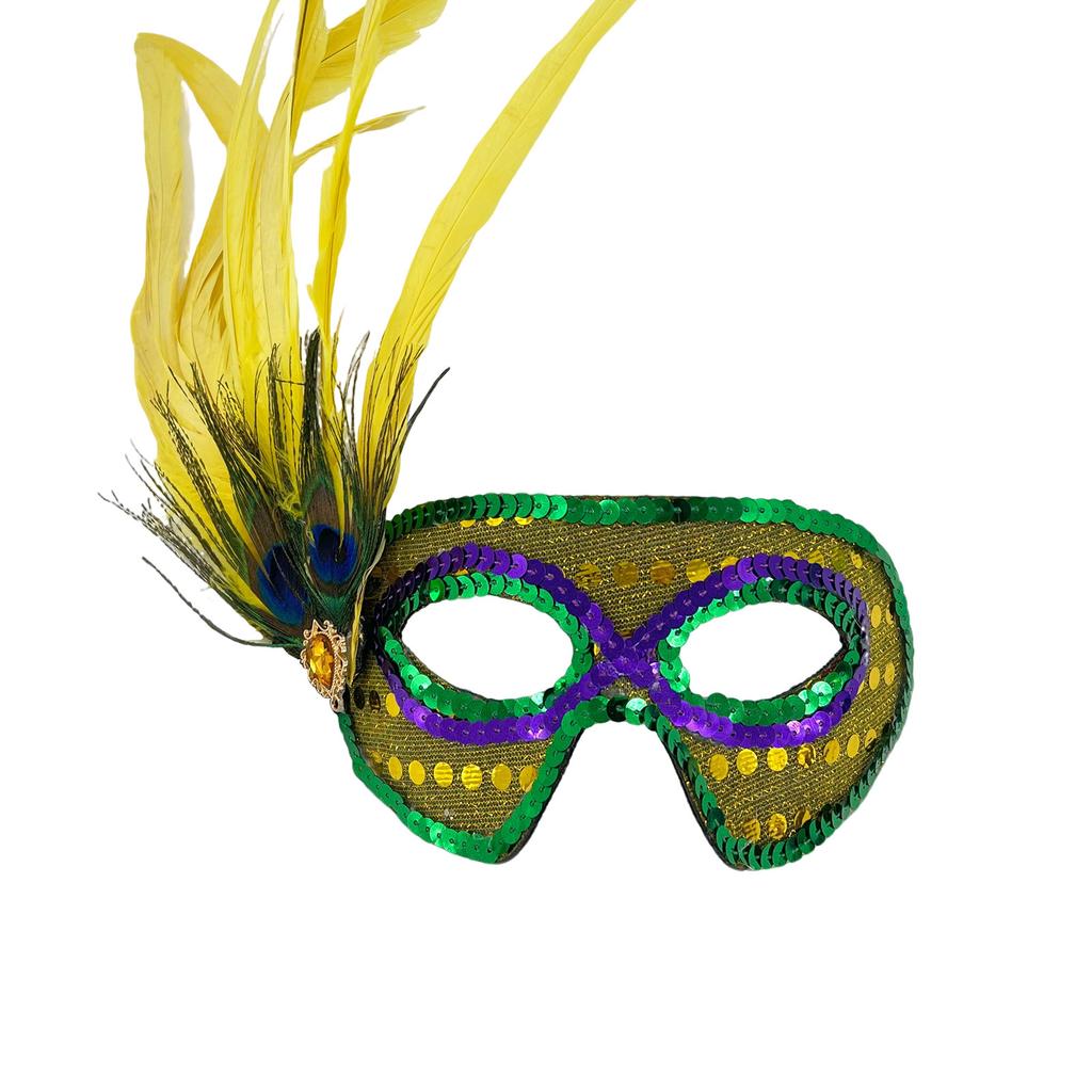 Women's Half Face Masquerade with Sequins and Feathers - Peacock Three Color Design for