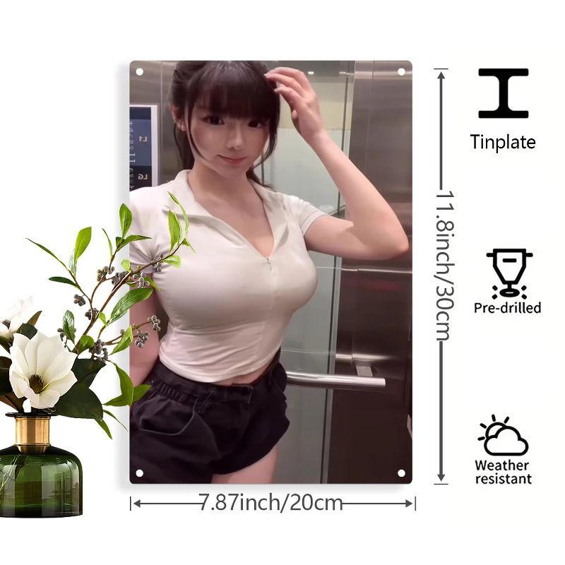 Vintage Kvinlig Silhuett Metall Logotyp för Bar & Garage