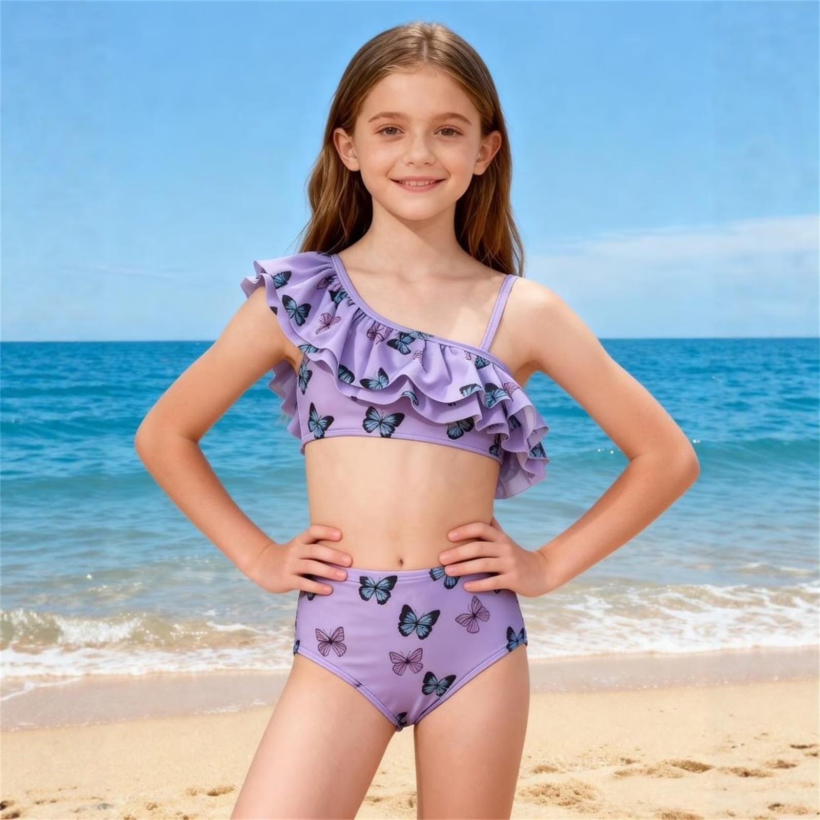 Girls Color Bikini Set Two Piece Swimsuits for Kids Summer Beach Vacation 10 фиолетовый
