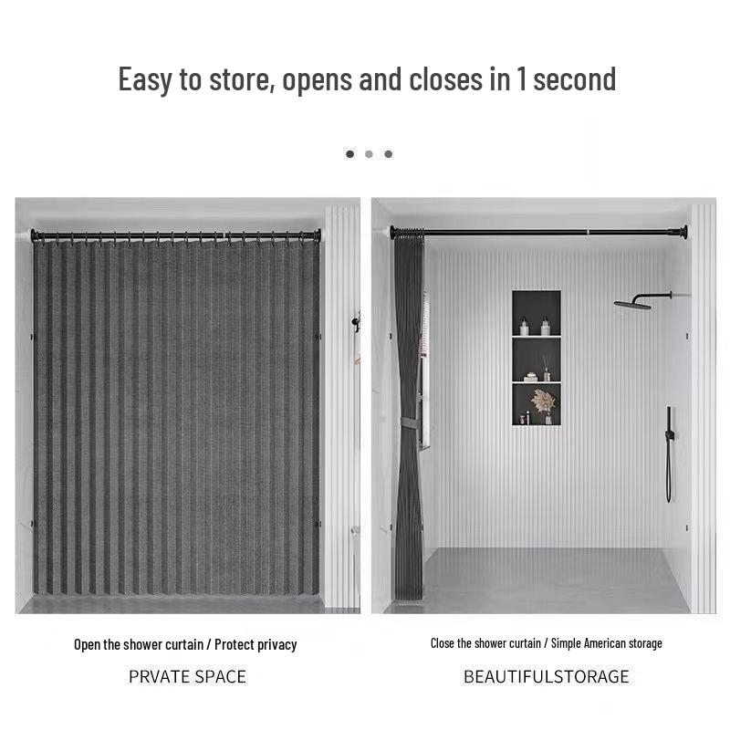 Magnetic No-Drill Waterproof Folding Shower Curtain Set for Bathroom Wet/Dry Separation