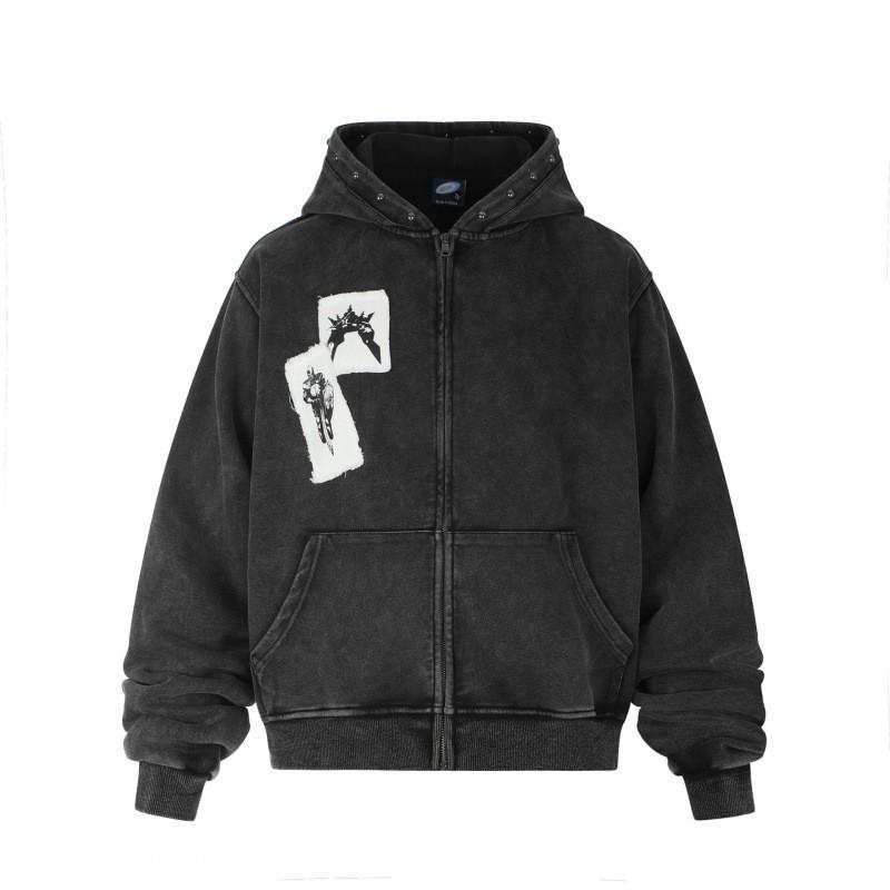 Unisex Streetwear Hooded Zip-Up Sweatshirt Casual Cotton Pullover Men Women Fall Season