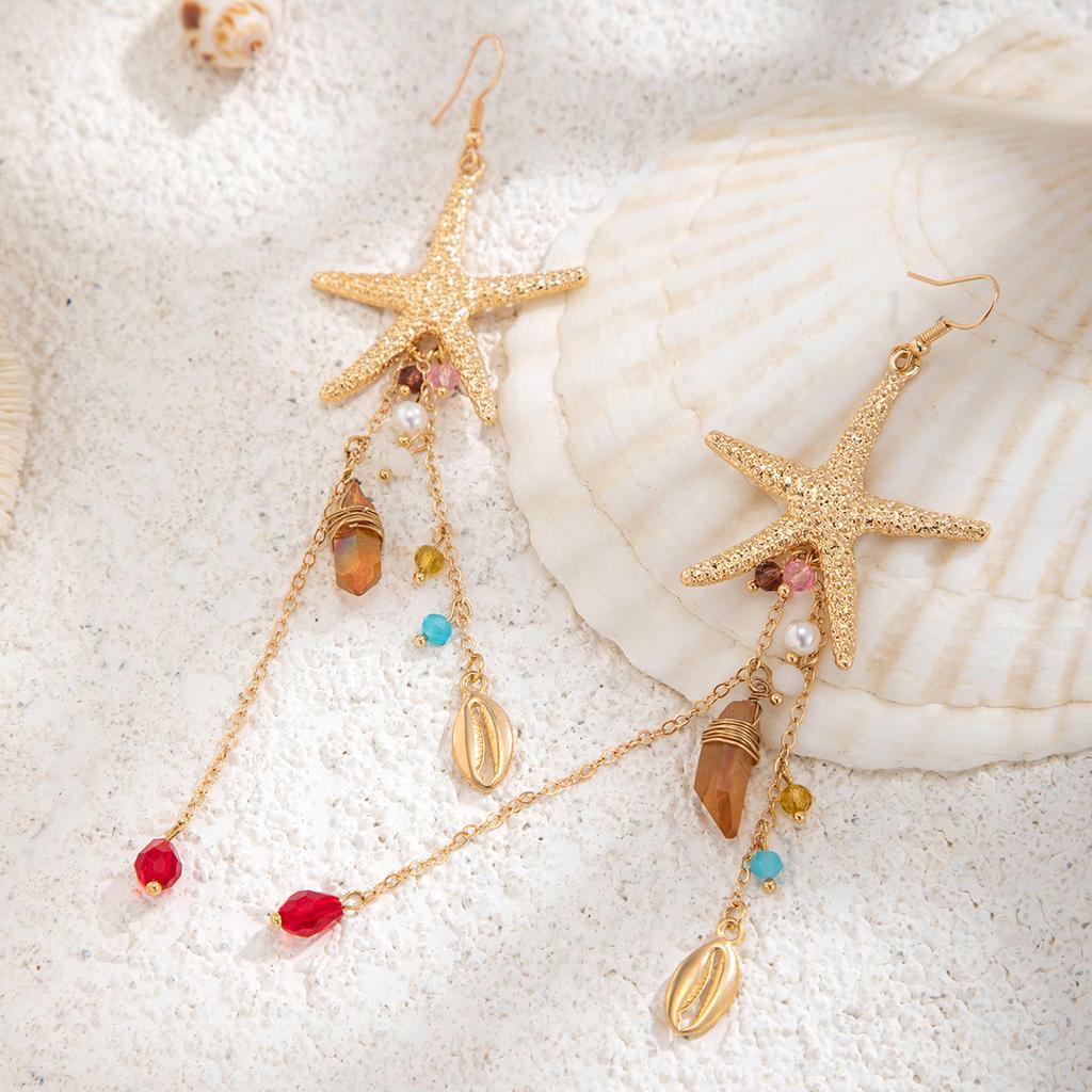 Beach Holiday Style Starfish Shell Necklace Set Women Fashion Sense Tassel Pendant Necklace