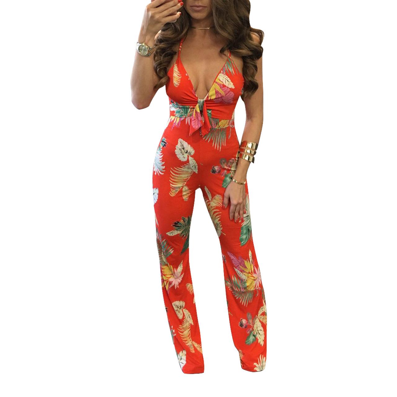 

Красный и черный комбинезон с принтом листьев - Сексуальный летний стиль, В наличии Extra Large красный