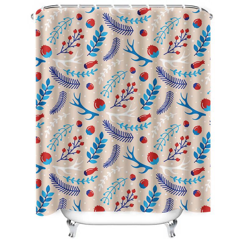 TU Botanical Shower Curtain Red Berries Leaf Pattern Bathroom Decor Waterproof Fabric Vintage Farmhouse Rustic Home Textile