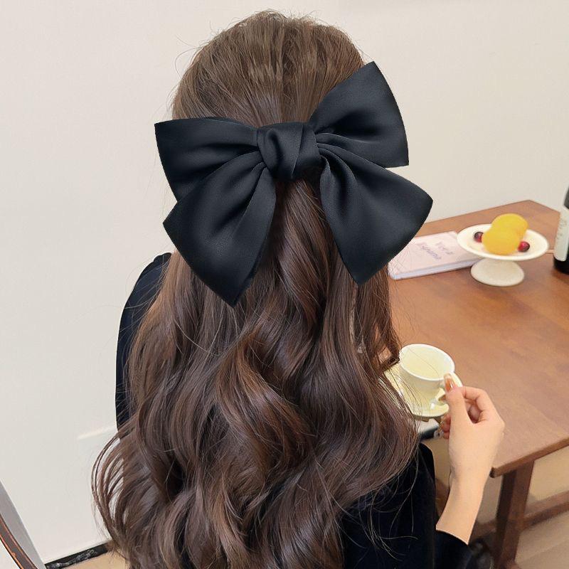 Black Satin Large Bow Headpiece Hair Clip - Women's Autumn/Winter 2025 Edition