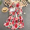 Summer Flower Series Elegant Print Fairy New Seaside Holiday Bell Sleeve Flowy Chiffon Dress