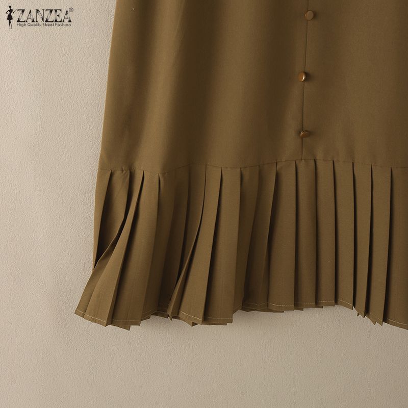 ZANZEA Women Casual V-Neck 3/4 Sleeve Loose Retro Dress