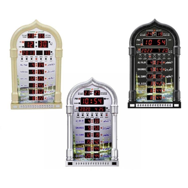 LED Azan Clock Believers Prayer Time Display with Hijri & Gregorian Calendars Decorative Clock for Home Office Mosque