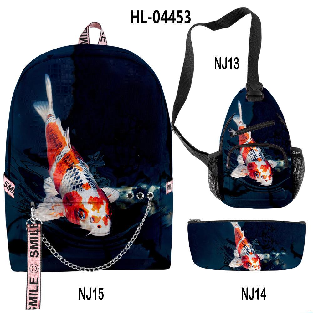Classico Novità Divertente Cool Carpa Dorata Stampa 3D Set da 3pz Zaini Scolastici multifunzione Zaino da Viaggio Borsa a Petto Astuccio