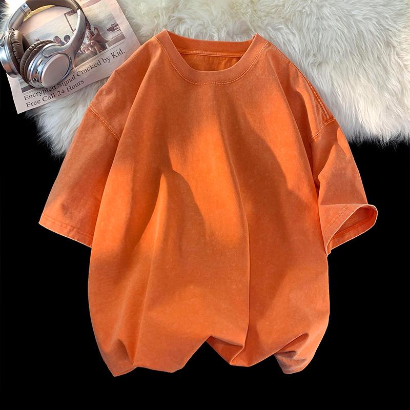 

Couple s Trendy Distressed Heavyweight T-Shirt - Washed, Plain, High-Quality 260 Grams, Loose Fit, Short Sleeve Large помаранчевий