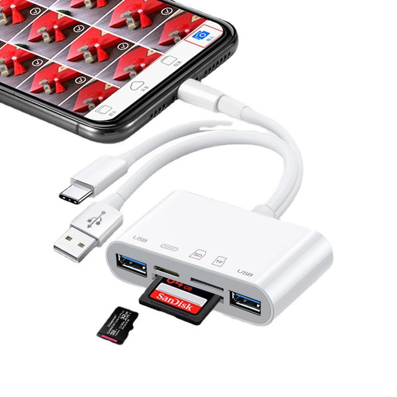 5-in-1 Type-C Card Reader: SD, USB, Apple, Android, OTG Compatible