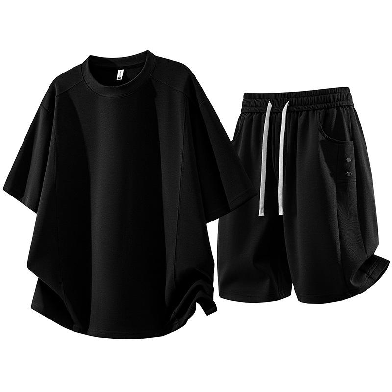 Men's Plus Size Summer Short-Sleeve T-Shirt & Shorts Two-Piece Set - Youth Fashion Casual Loose Fit