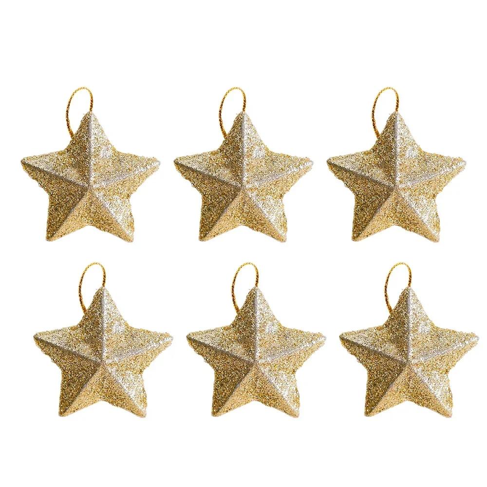 120/6Pcs Glitter Star Ornaments Christmas Tree Hanging Pentagram Pendant for Home Navidad New Year Party DIY Five-pointed Stars
