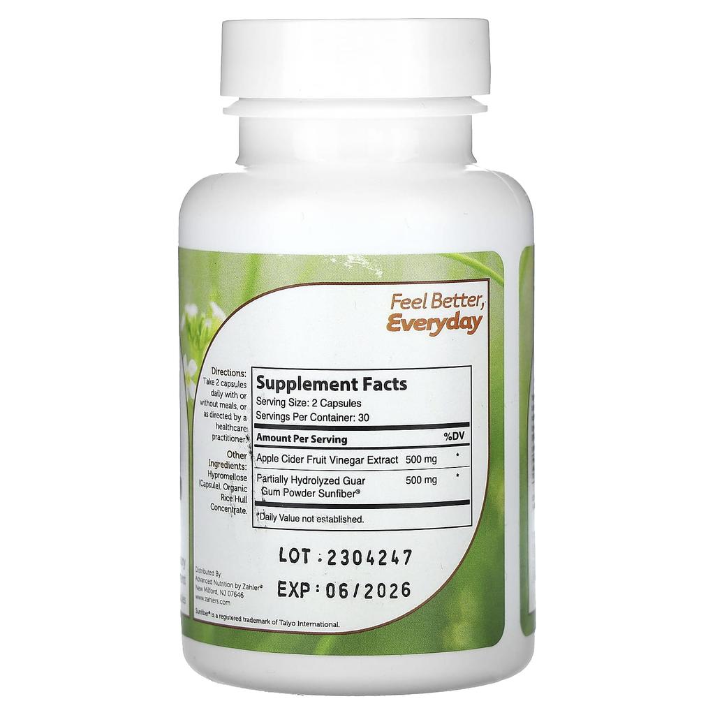 Apple Cider Vinegar + Sunfiber, 60 Capsules