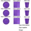 Solid Purple Sets Birthday Party Decoration Kids Shower Boys Girls Tableware Supplies Tablecloth Balloon Cake Topper Straw