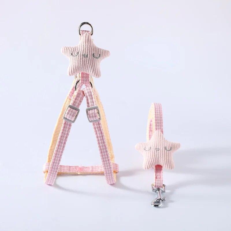 

Комплект поводка и ошейника для собаки, милый шлейка для котенка, морской звезды, полосатый хлопковый поводок, 4 цвета для маленьких собак, поводки, аксессуары для кошек S розовый