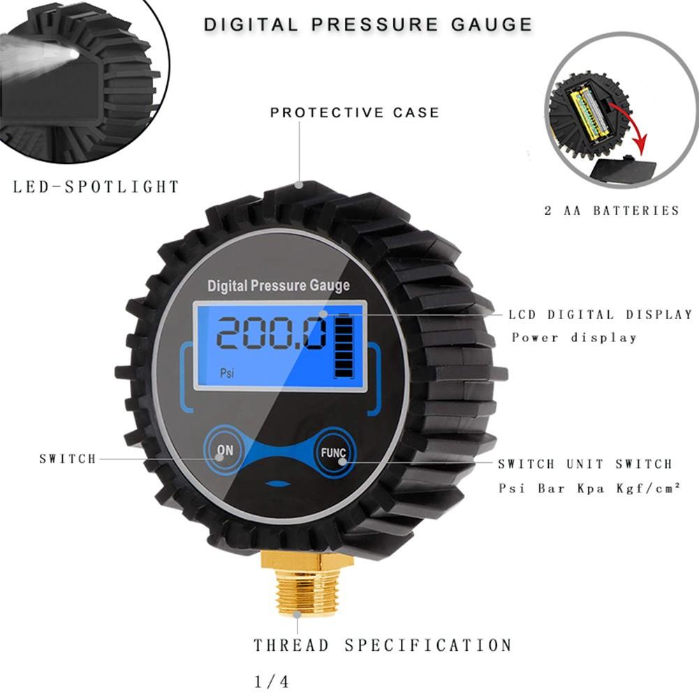 200PSI Digital Tire Pressure Gauge LCD Manometer Pressure Gauge With LED Light