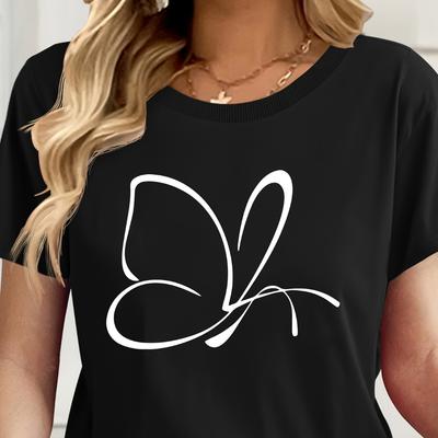 Women's Butterfly Printed Casual T-shirt - Soft Round Neck Short Sleeve Summer Top with Simple and Elegant Design