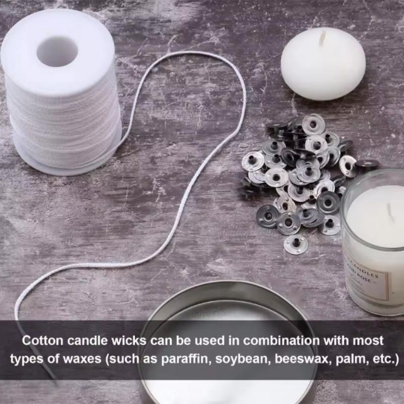 100Pcs Candle Holder 61m Cotton Candle Wick Smokeless Aromatherapy Cylindrical Candle Thread Candle Making Kit DIY Candle Maker