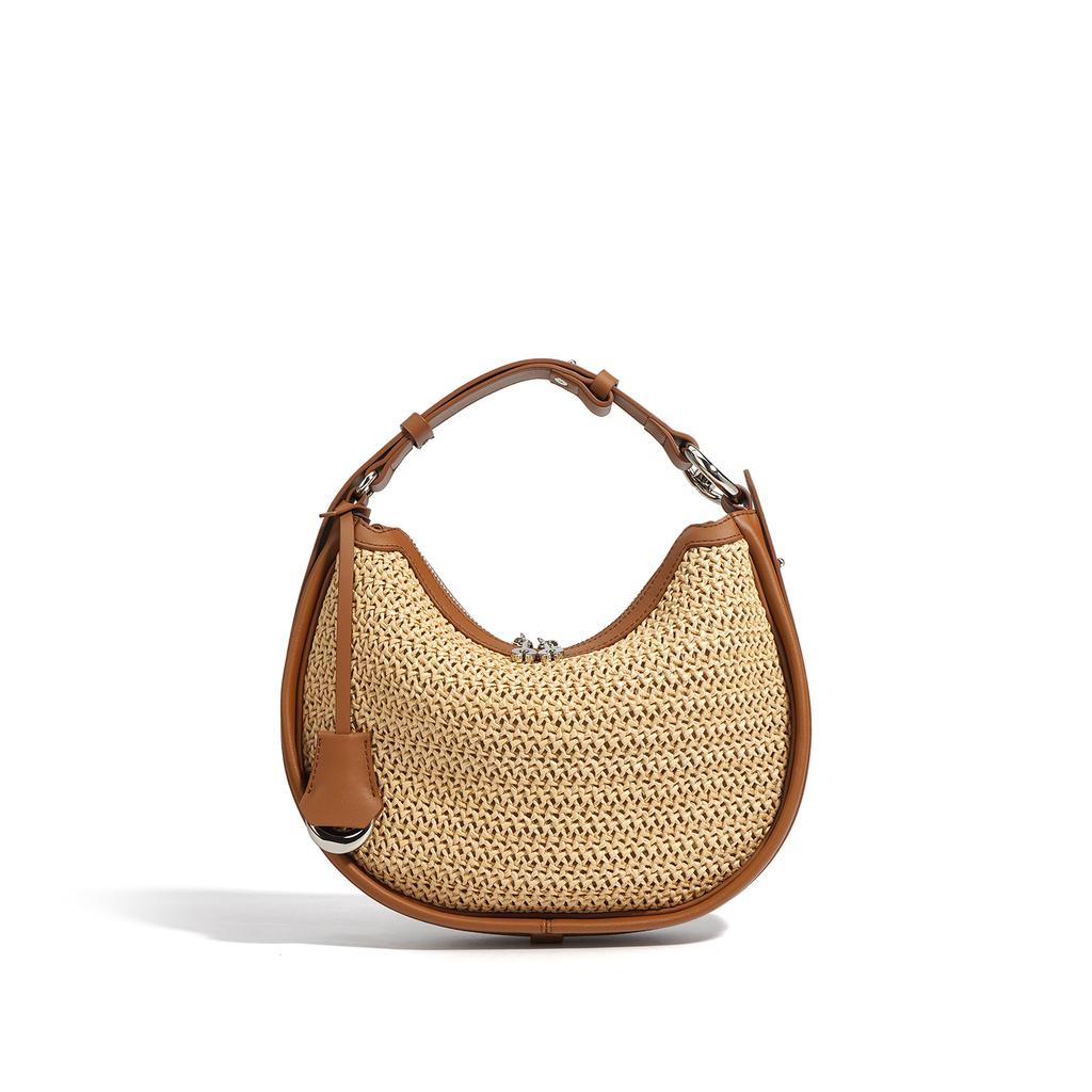 New Woven Bag Women's Crescent Bag Casual Shoulder Underarm Crossbody Handbag High Sense