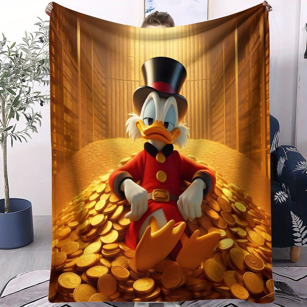 Plyšová teplá kačer Donald Duck Zlaté mince Retro deka Měkký přehoz pro teenagery sběratele Obývací pokoj Dekorace s tématem bohatství Dárek Denní použití