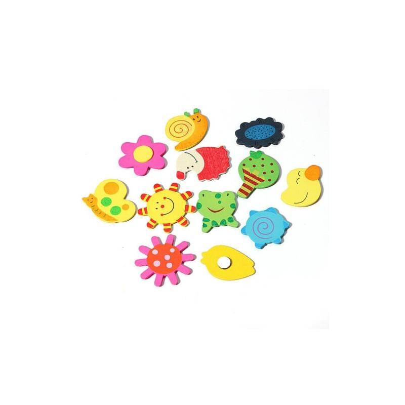 12pcs Set Of Premium Wooden Cartoon Animal Fridge Magnets For Educational Fun