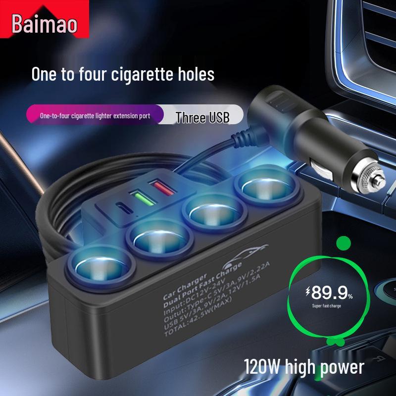 Splitter per Caricabatterie da Auto a 4 Porte con Alta Potenza da 120W e Ricarica Rapida QC 3.0 (Universale 12V/24V)