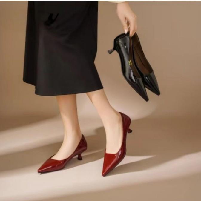 Sub-versatile shallow mouth simple women's shoes pointed tip thin heel single shoes female feeling elegant and advanced