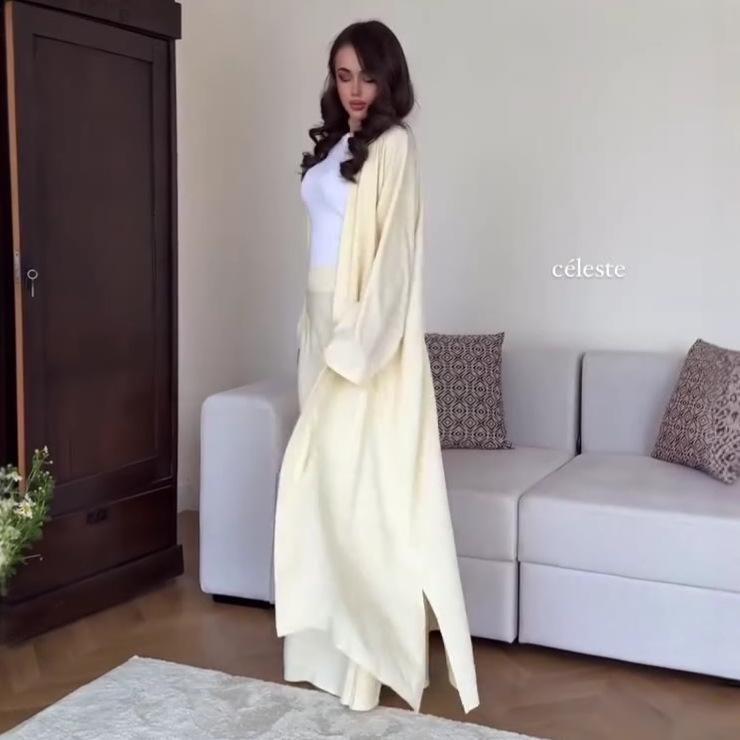 Herbst 2025 Europäisches & Amerikanisches Lockeres Qi-Robe-Mantel-Set mit Hüftumschlag-Midiröck für Damen