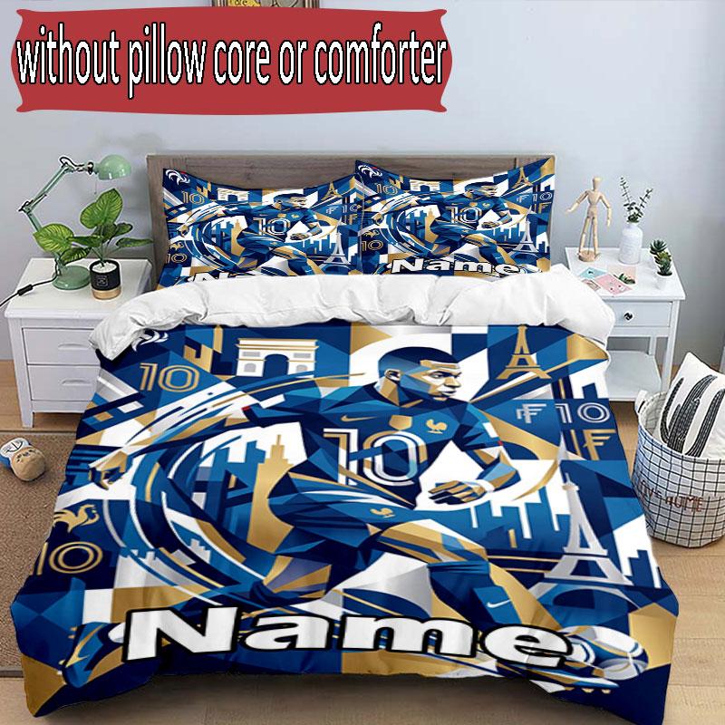 3pcs Duvet Cover Set (1*Duvet Cover + 2*Pillowcase, Without Core), Custom Name Kylian Mbappe Pattern Bedding Set, Home Bedroom Decor Gift