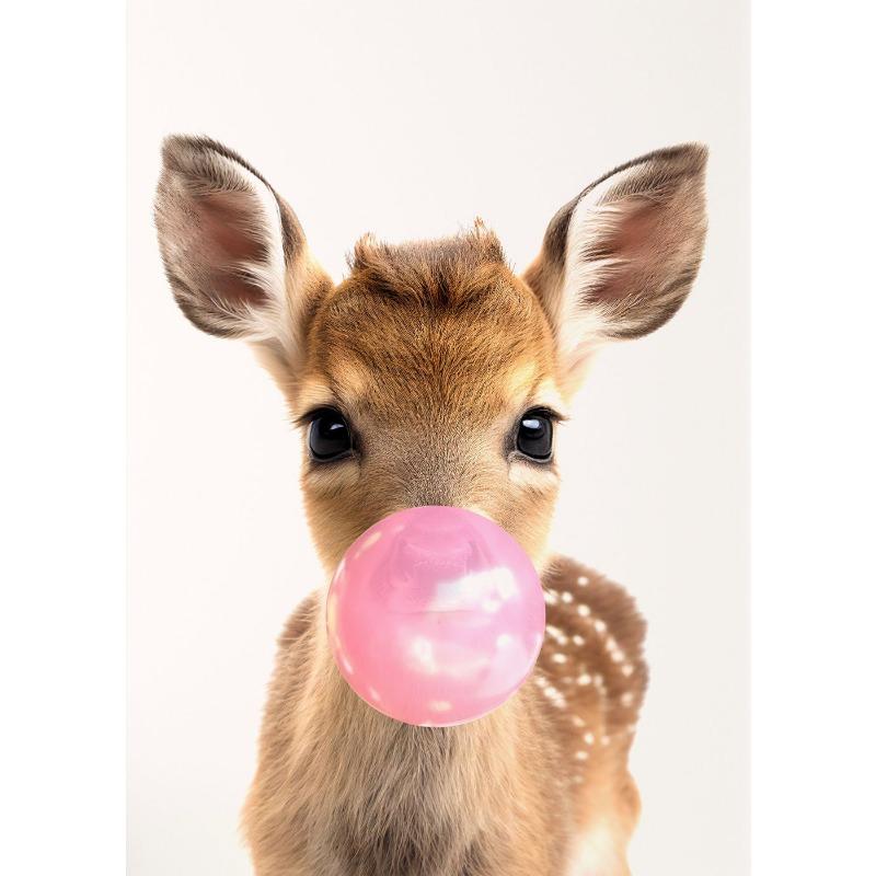 Baby Zebra Rabbit Deer Zebra Raccoon with Pink Gum Poster Baby Animals Nursery Wall Art Canvas Painting Print Wall Decor Mural