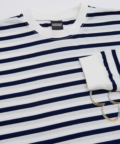 IMPROMES Casual SIDEWAYSTANCE Floral Border Long Sleeve T-Shirt, Men's, Off-White x Navy