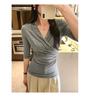Women's Slim-Fit Tencel Wool V-Neck Mid-Sleeve Top - Korean Style, Spring/Summer 2026 Collection