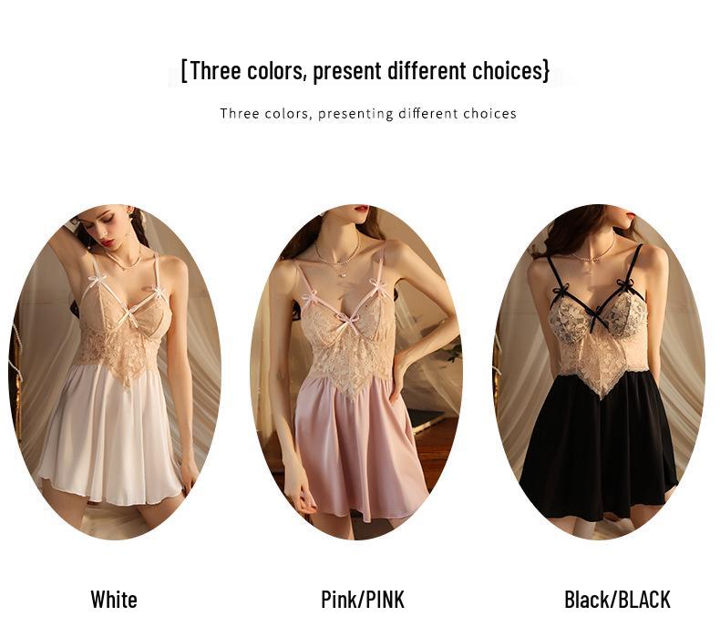 Fiyun Sexy Backless Lace Satin Slip Nightgown