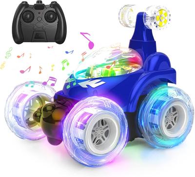 Carro de acrobacias RC Invencível 360°Rolling Twister com luzes coloridas e interruptor de música, carro de controle remoto recarregável