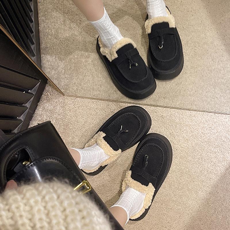 Damtjockbottnade pälstofflor Inomhus Utomhus Varma Höst Vinter Halvtofflor Snökängor Casual