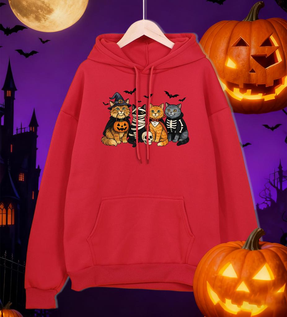 Dressed Kittens Enjoy Halloween Printing Men Hoodie Pocket All-Match Hoody Multicolor Casual Pullovers Autumn Fleece Clothing