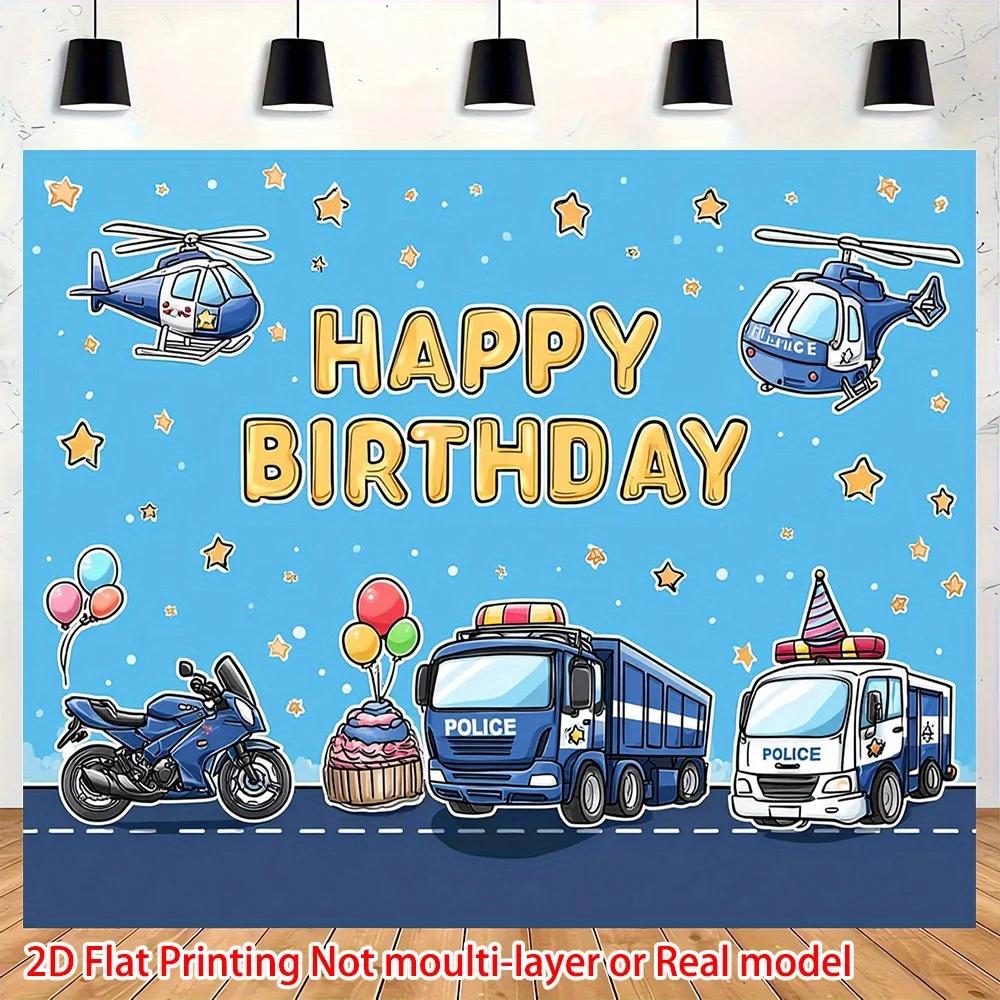 2D Plane Cartoon Emergency Transportation Theme Background Fabric Used for Birthday Celebration Events Polyester Fiber