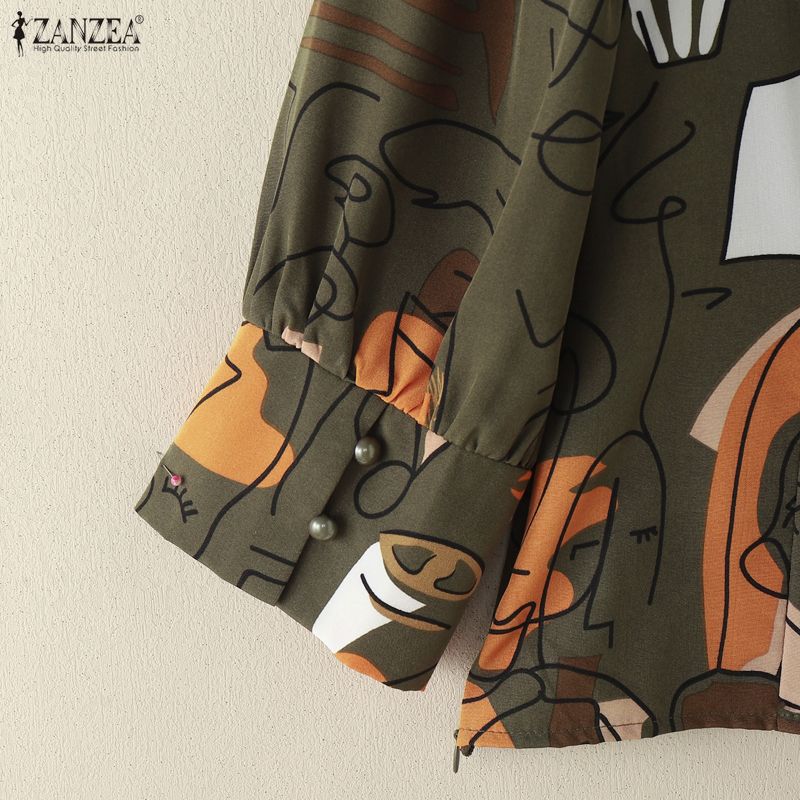 ZANZEA Women Square Collar Casual 3/4 Sleeve Loose Print Blouse