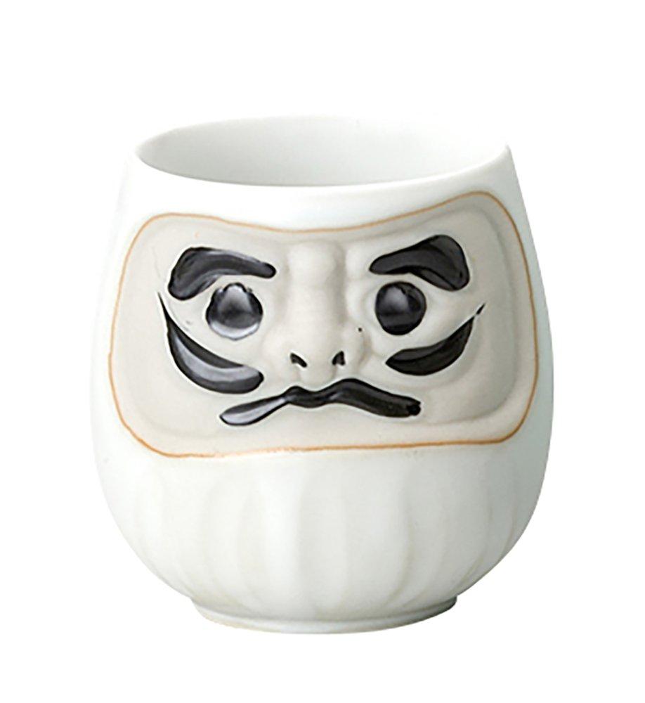 Mino ware Feng Shui Daruma Sushi White Health Protection from K11210 Teacup, (Good & Evil)