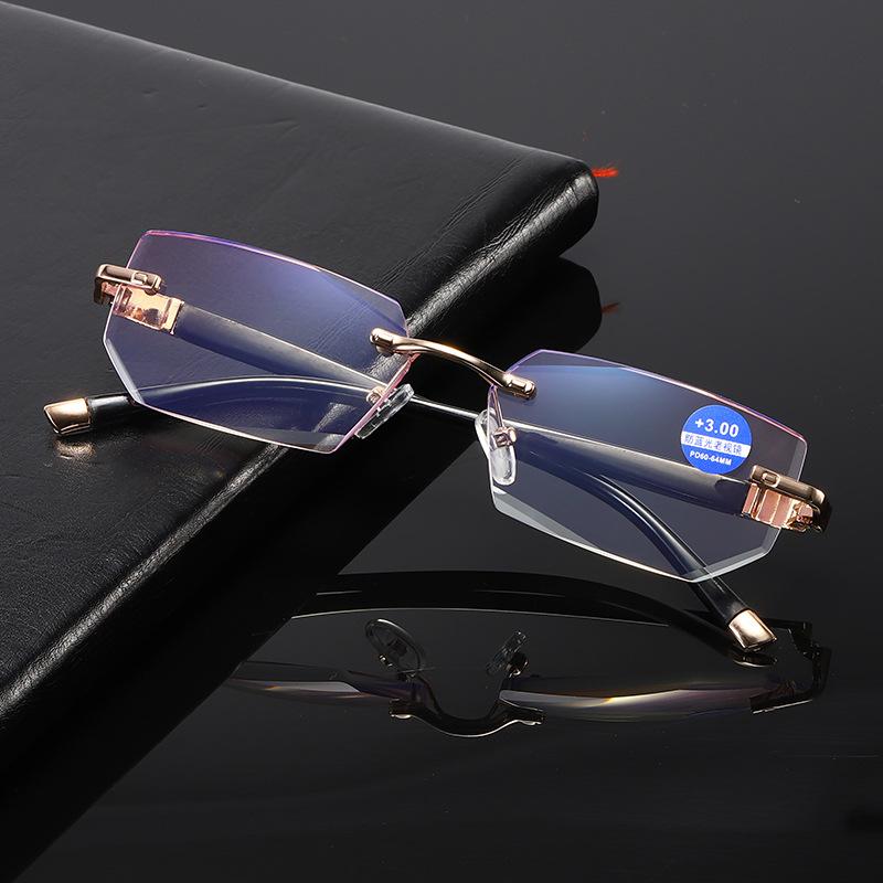 Unisex Blue Light Blocking Reading Glasses Diamond Cut Frameless Design  Anti Fatigue Presbyopic Eyeglasses Degree +1.0 To +4.0
