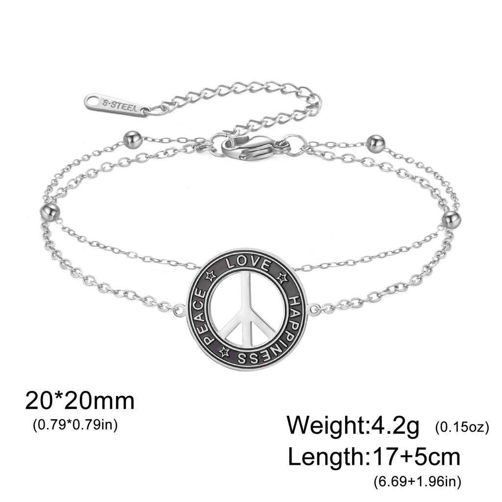 My Shape Peace Sign Symbol Bracelets for Women Men Black Red Braided Rope Chains Love Happiness Amulet Stainless Steel Jewelry