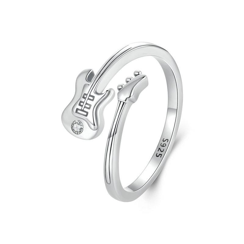 WOSTU Real 925 Sterling Silver Cute Music Bass Open Ring For Women Creative Party Gift Stackable Rings Girl Birthday Gift