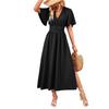 Women's Summer Dress, V Neck Short Sleeve Long Dress, Flowy A-line Slit Beach Sundress, Formal Cocktail Wedding Guest Dress