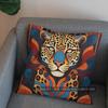 2D Stylish Leopard & Floral Patterned Pattern Cushion Cover Suitable For Sofa Bedroom Car Pillow Cover
