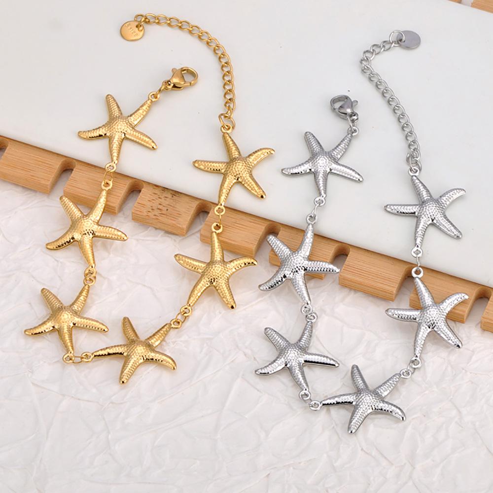Lucky Star Jewelry Women's Stainless Steel Ocean Style Metal Starfish Chain Bracelet Waterproof Accessories Holiday Jewelry For Drop Shipping