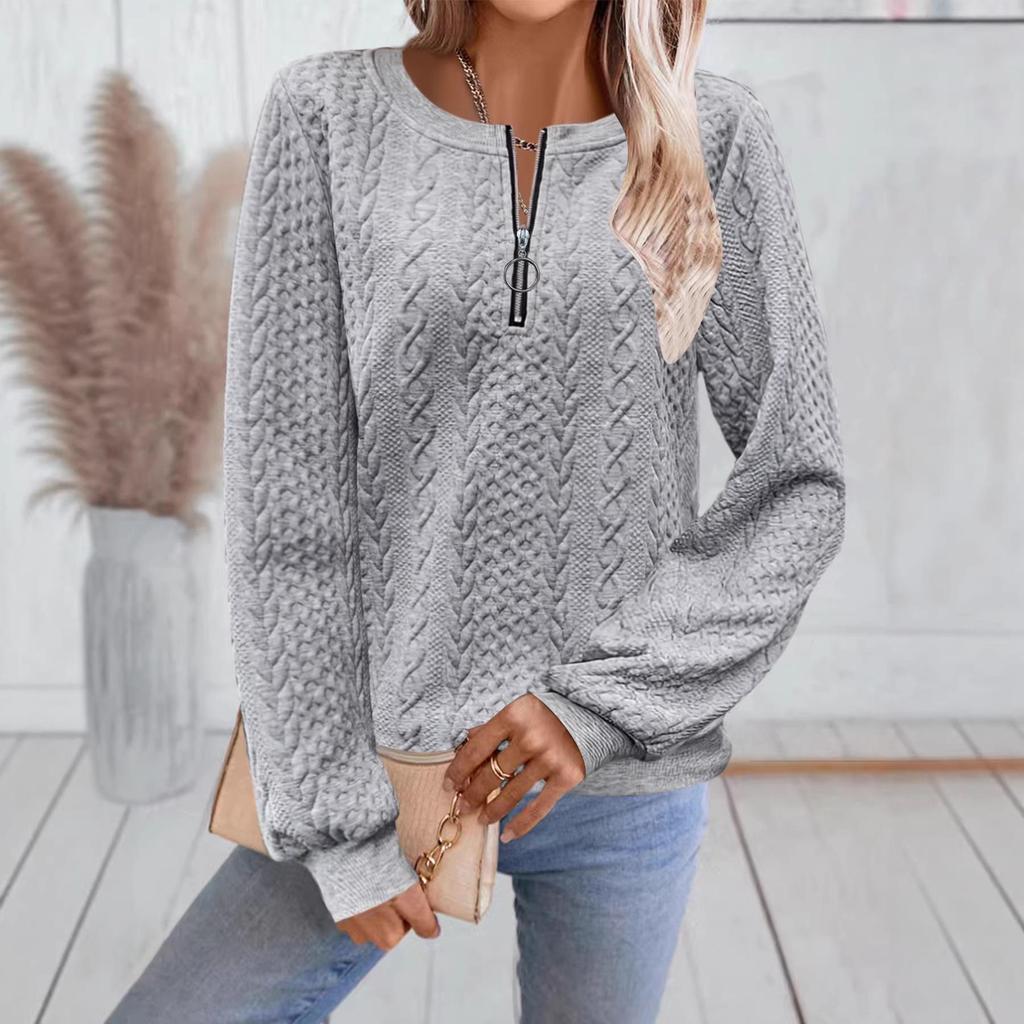 2025 Autumn/Winter Women's Casual Zipper Long Sleeve Sweatshirt with Stylish Neckline
