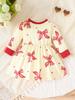 Girls Long Sleeve Ruffle Dress Basic Crewneck Everyday Dress Soft Print Dress For Kids