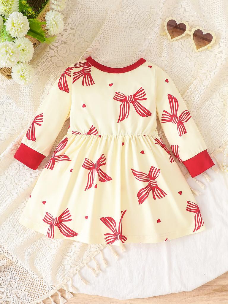 Girls Long Sleeve Ruffle Dress Basic Crewneck Everyday Dress Soft Print Dress For Kids