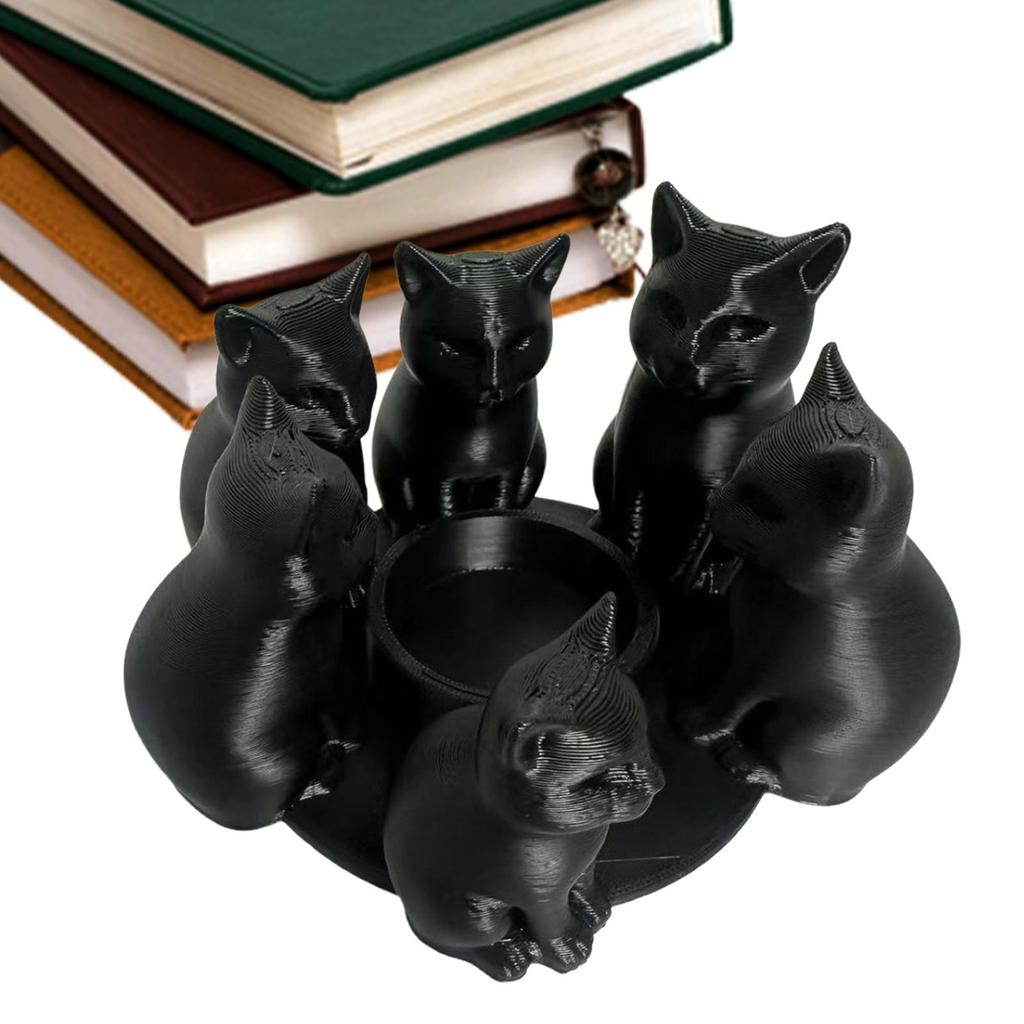3D Printing Black Cat Candle Holder Cat Circular Candlestick Ornament Animal Desktop Decoration For Home Office Living Room